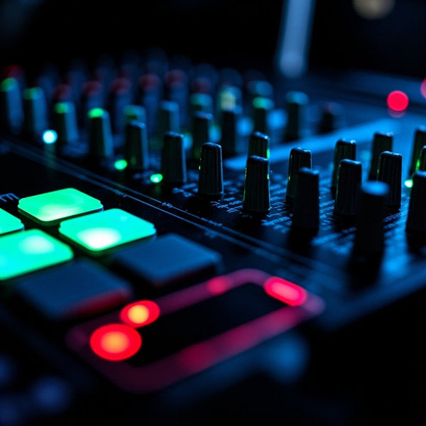 Dj Mixing Console With Illuminated Knobs And Faders Set Against A Dark Background — Stock Photo