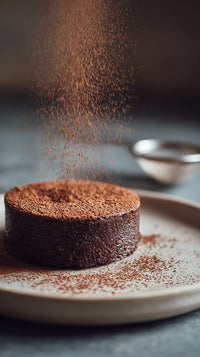 A Chocolate Dessert A Cake Brownie Is Presented On A Plate With Powdered Sugar Sprinkled On Top — Stock Photo