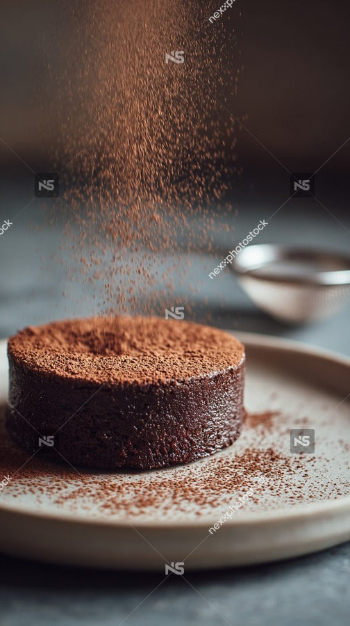 A Chocolate Dessert A Cake Brownie Is Presented On A Plate With Powdered Sugar Sprinkled On Top — Stock Photo