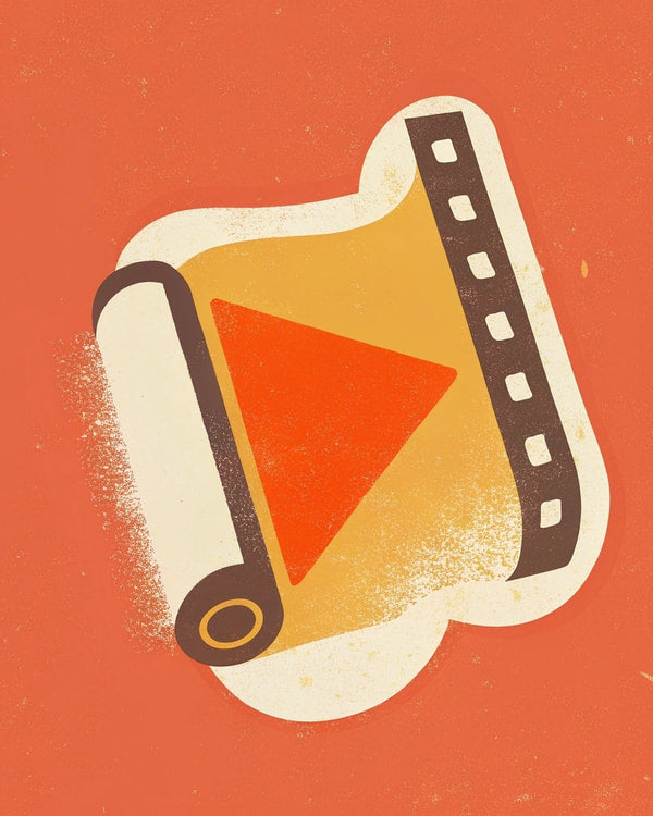 Vintage Style Illustration Of A Film Strip With A Red Triangle On A Pink Background — Stock Illustration