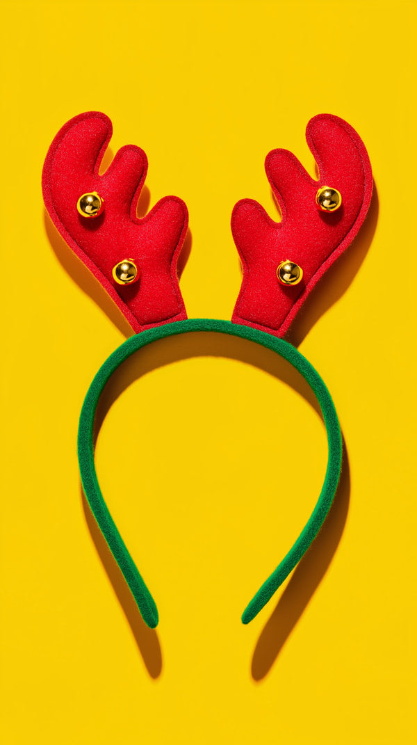 A Red Reindeer Headband With Green Antlers And Gold Bells — Stock Photo