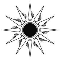A Black And White Sunburst Design A Central Black Circle Surrounded By Radiating Lines That Create A Star Like Pattern — Stock Vector