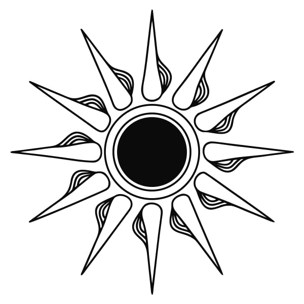 A Black And White Sunburst Design A Central Black Circle Surrounded By Radiating Lines That Create A Star Like Pattern — Stock Vector