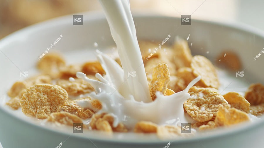 Milk Pouring Into Cereal Bowl — Stock Photo