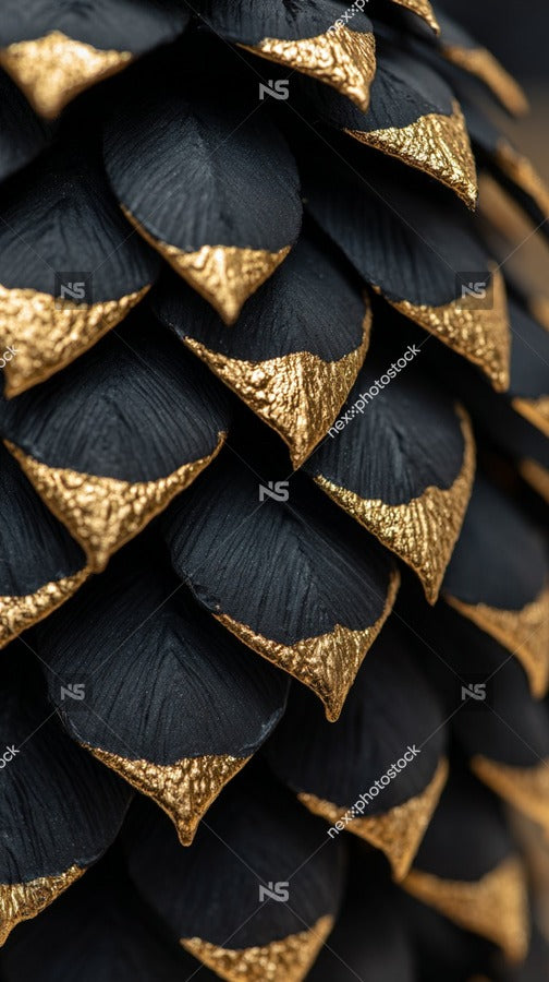Close Up Of A Pine Cone With Gold Foil Texture Showcasing Its Intricate Details And Shimmering Appearance — Stock Photo
