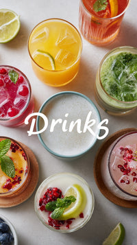 A Variety Of Colorful Drinks Displayed In A Row With Limes And Mint Leaves Garnishing Some Of Them — Stock Photo