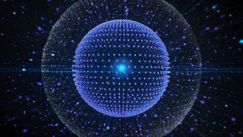 3d digital art of a spherical object with a blue background and star like patterns - Stock Video