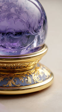 A Purple Glass Bottle With Gold Accents Showcasing Its Intricate Design And Vibrant Color — Stock Photo