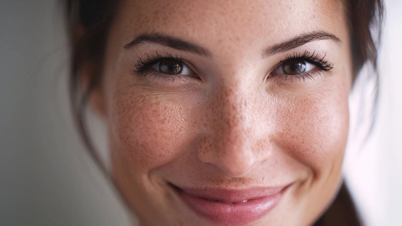 a woman with freckles is captured in a close up portrait showcasing her facial features and the freckles on her skin - Stock Video
