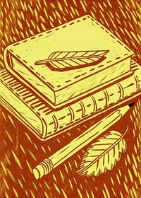 Illustration Of A Closed Book And Quill Pen On A Surface With An Open Book In The Background — Stock Illustration
