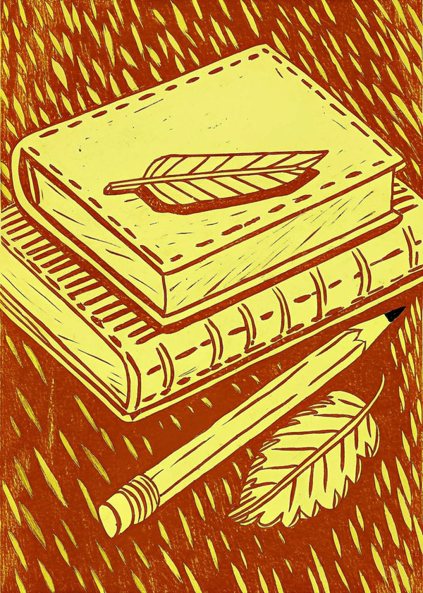 Illustration Of A Closed Book And Quill Pen On A Surface With An Open Book In The Background — Stock Illustration