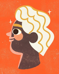 Illustration Of A Stylized Human Head With Blonde Hair And A Neutral Expression Set Against An Orange Background With A White Outline — Stock Illustration