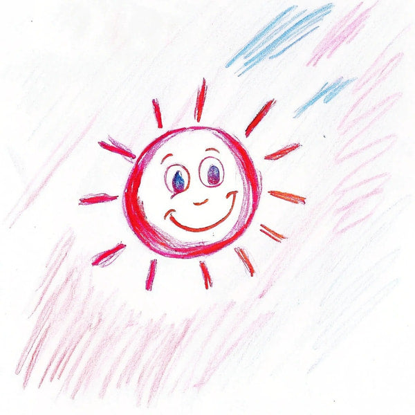 A Colorful Drawing Of A Sun With A Smiling Face Set Against A Backdrop That To Be A Blue Sky — Stock Illustration