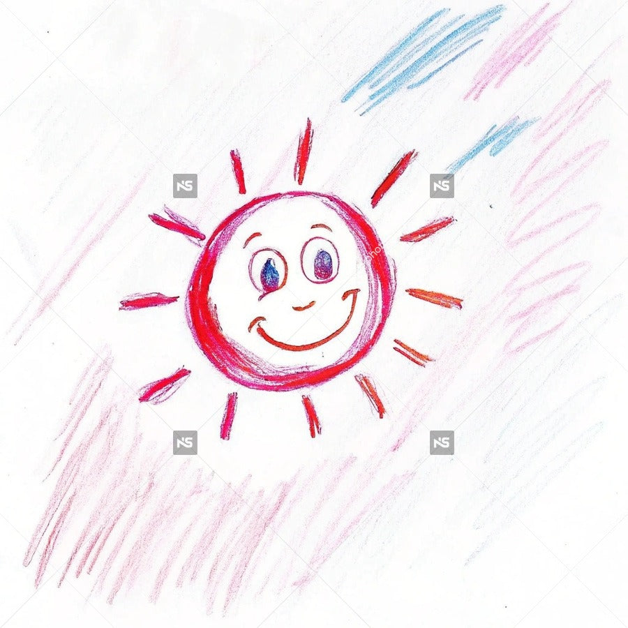 A Colorful Drawing Of A Sun With A Smiling Face Set Against A Backdrop That To Be A Blue Sky — Stock Illustration