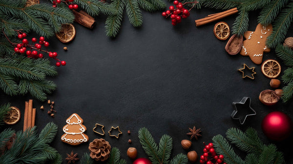 A Festive Wreath Centerpiece With A Variety Of Holiday Decorations Including Pine Cones Berries And Ornaments Set Against A Dark Background — Stock Photo