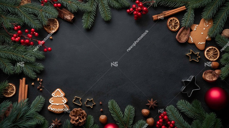 A Festive Wreath Centerpiece With A Variety Of Holiday Decorations Including Pine Cones Berries And Ornaments Set Against A Dark Background — Stock Photo