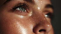 A Close Up Portrait Of A Person With Their Eyes Closed And A Glossy Substance On Their Face Sweat Oil — Stock Photo