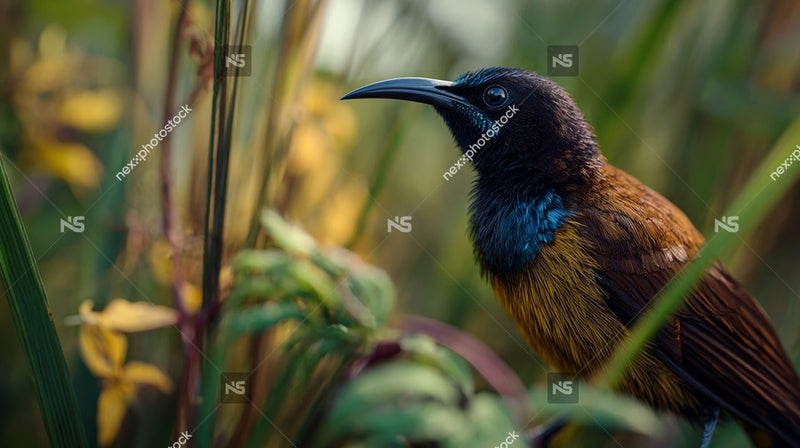 A Black Bird Perched In A Natural Setting Surrounded By Tall Grass And Foliage — Stock Photo