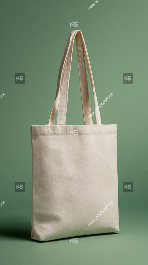 A Natural Cotton Shopping Bag With A Handle Displayed Against A Green Background — Stock Photo