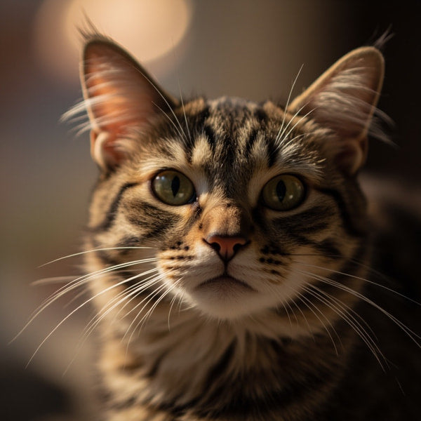 Close Up Of A Cat With Expressive Eyes And Whiskers Captured In A Soft Focus Portrait — Stock Photo