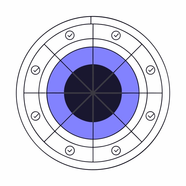 A Compass Dial With A Blue Center And Black Numbers Set Against A White Background — Stock Vector