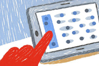 A Tablet A Digital Artwork With A Hand Holding It From Above — Stock Illustration
