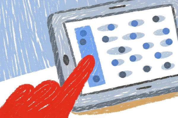 A Tablet A Digital Artwork With A Hand Holding It From Above — Stock Illustration