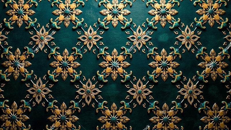 Intricately Designed Carpet With A Repeating Pattern A Combination Of Blue And Gold Colors — Stock Photo