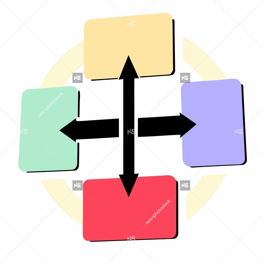 Colorful Diagram With Four Quadrants And An Arrow Pointing To The Center Set Against A White Background — Stock Vector