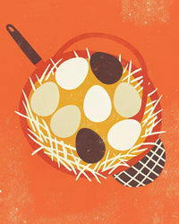 A Vintage Style Illustration Showcases A Nest Filled With Eggs Placed Within A Woven Basket — Stock Illustration