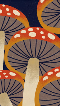 Stylized Illustration Of A Mushroom With A Psychedelic Pattern Red And Orange Hues Against A Dark Background — Stock Illustration