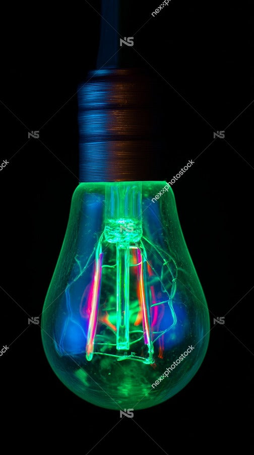 A Neon Light Bulb With A Green Hue And Red Accents Illuminated From Within Set Against A Dark Background — Stock Photo