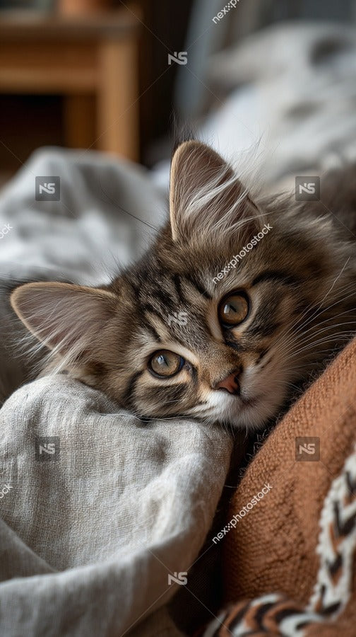 A Cat Peeks Out From A Blanket With Its Eyes Creating An Adorable And Cozy Scene — Stock Photo