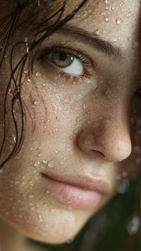 A Close Up Portrait Of A Woman With Raindrops On Her Face Captured From A Side Angle — Stock Photo