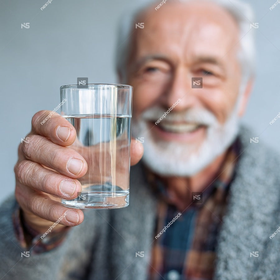 Old Man Holding Glass Of Water — Stock Photo