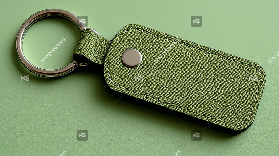 A Green Keychain With A Tag Is Placed On A Table — Stock Photo