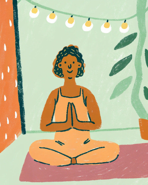 Meditation In A Cozy Room — Stock Illustration