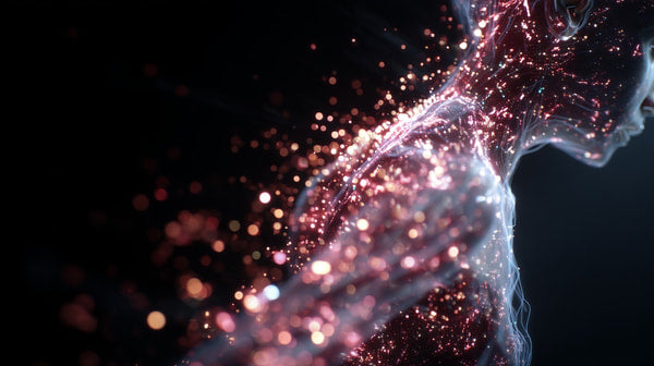 Digital Art Of A Human Figure With Glittering Particles And Bokeh Effect In The Background — Stock Photo