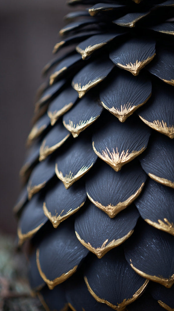 A Close Up Image Of A Spiky Pine Cone With Gold Leaves Attached To It — Stock Photo