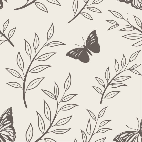 Black And White Butterfly Pattern With Leaves — Stock Vector