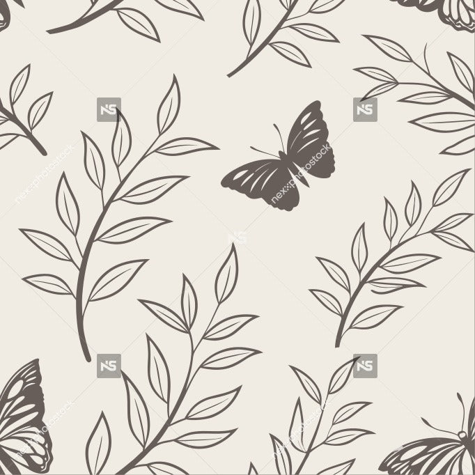 Black And White Butterfly Pattern With Leaves — Stock Vector