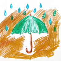 A Hand Drawn Image Of An Umbrella With Raindrops Falling Around It Set Against A Backdrop Of What To Be A Field Garden — Stock Illustration