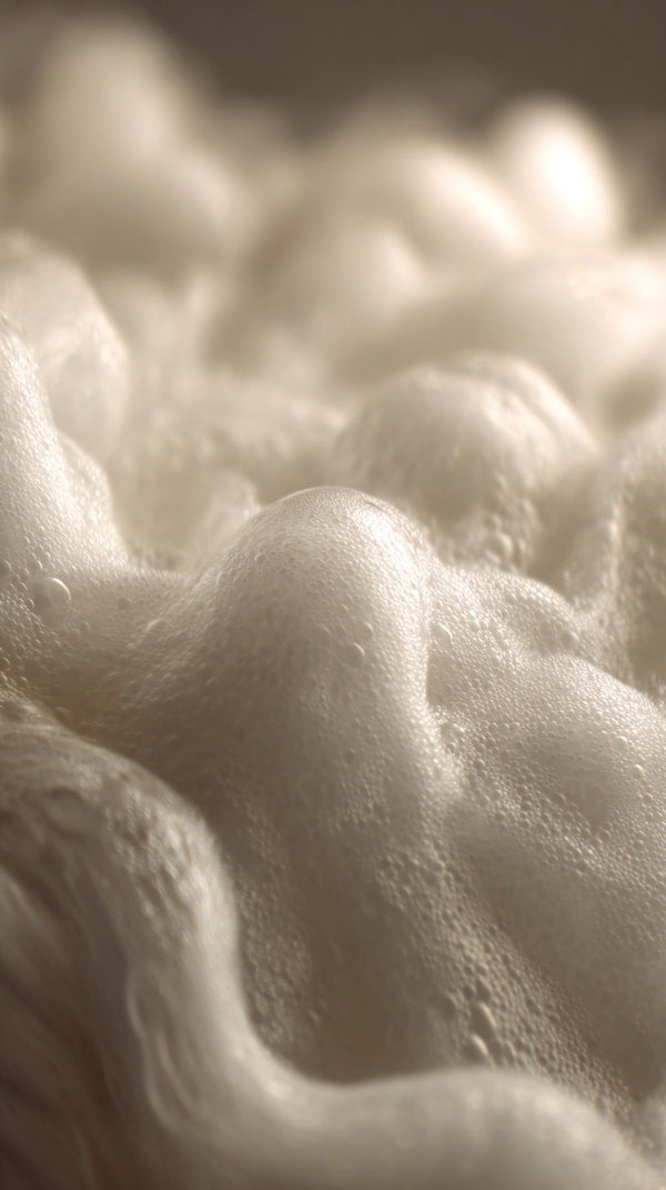Displays A Close Up View Of A Frothy Substance That Resembles Foam Batter With Numerous Small Bubbles And A Smooth Texture — Stock Photo