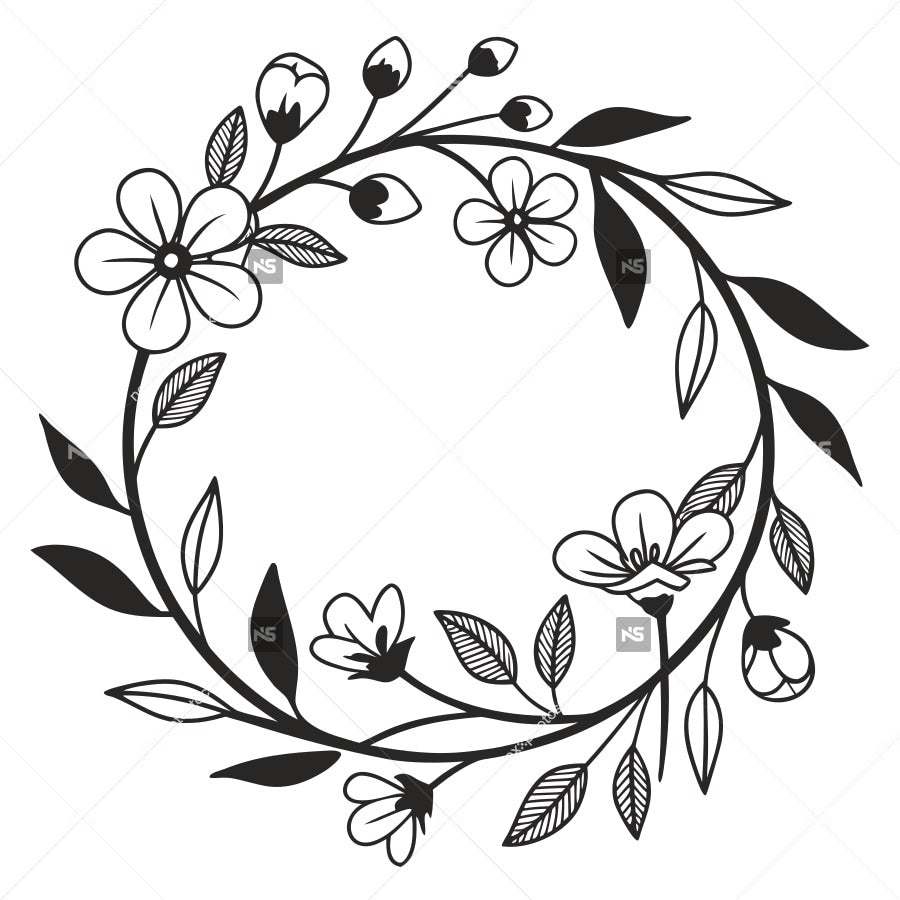 Black And White Floral Wreath Design — Stock Vector
