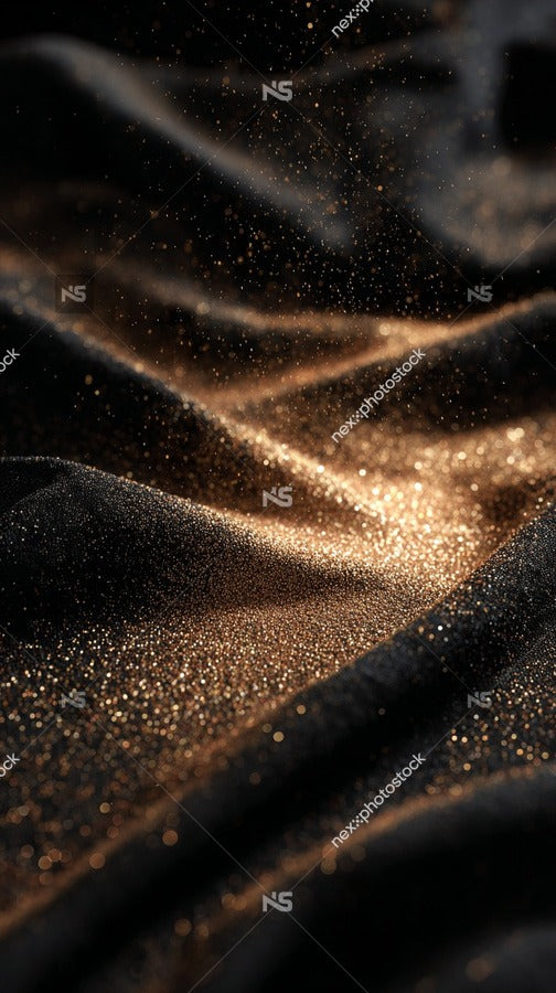 Close Up Of A Fabric With A Glittery Texture Showcasing Sparkling Specks That Resemble Stars Confetti Against A Dark Background — Stock Photo