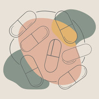 Displays A Collection Of Pill Bottles Arranged In A Circular Pattern With Each Bottle Containing Different Colored Pills — Stock Vector