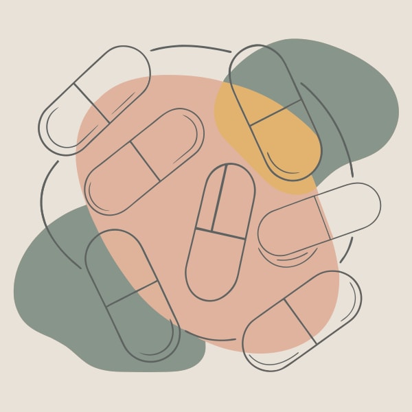Displays A Collection Of Pill Bottles Arranged In A Circular Pattern With Each Bottle Containing Different Colored Pills — Stock Vector
