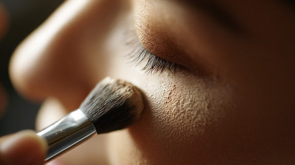 A Close Up Image Captures A Person Meticulously Applying Makeup With A Brush Focusing On Their Hand And The Brush In Action — Stock Photo