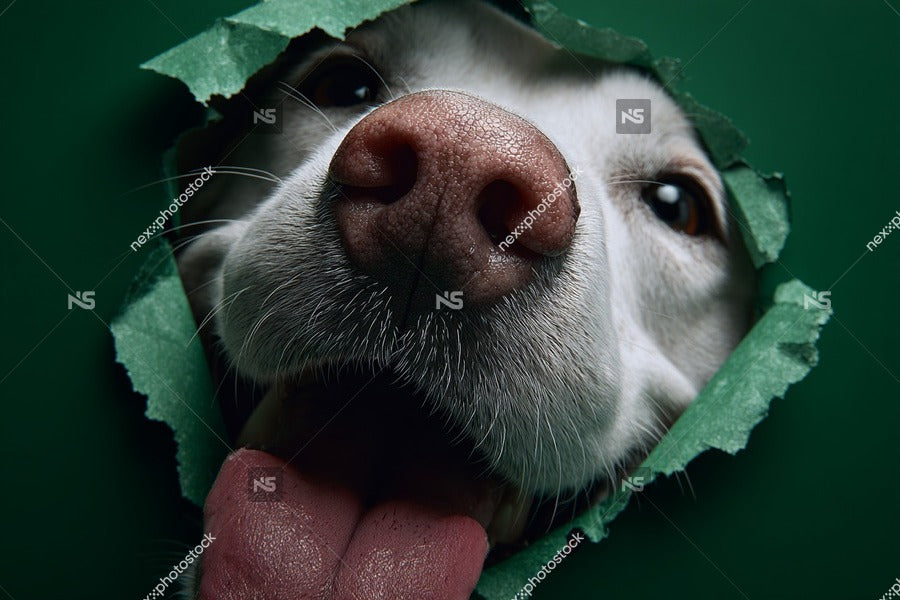A Dog S Nose Peeks Through A Hole In A Piece Of Paper Creating An Interesting Visual Effect — Stock Photo