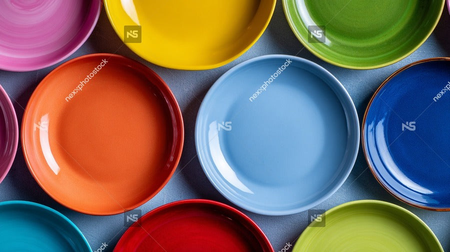Displays A Collection Of Colorful Ceramic Plates Arranged In A Circular Pattern On A Surface — Stock Photo
